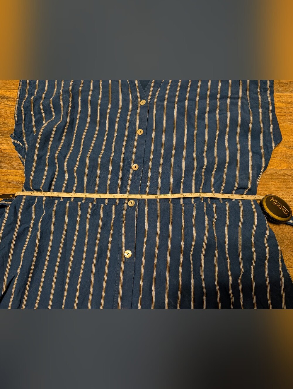 Draper James Navy and White Striped Button-Front Midi Shirt Dress - Picture 4 of 11